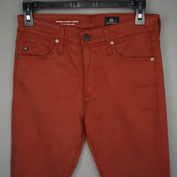 New AG Farrah High Rise Skinny Ankle Stretch Sateen Pants in Dark Hibiscus sz 26 - Picture 3 of 15